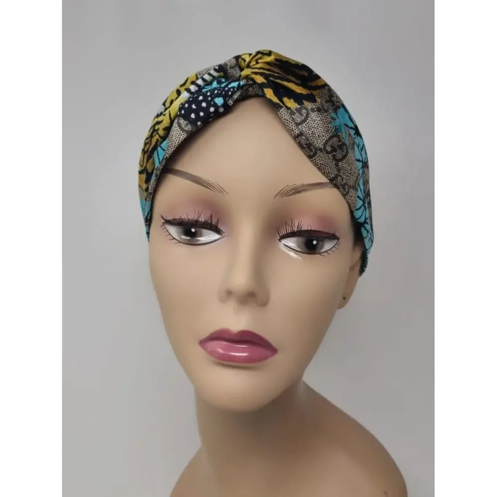 Gucci Beige blue supreme GG Monogram silk headband M sz - Picture 4 of 7